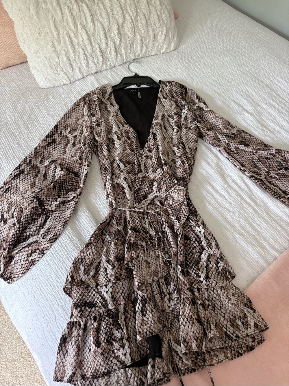 1. State Snake-Print Long Sleeve Wrap Dress in Neutral Brown